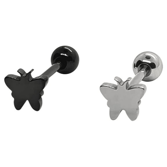 Barbell Tongue Ring with Flat Butterfly Design Ion Plated 14 Gauge 5/8"