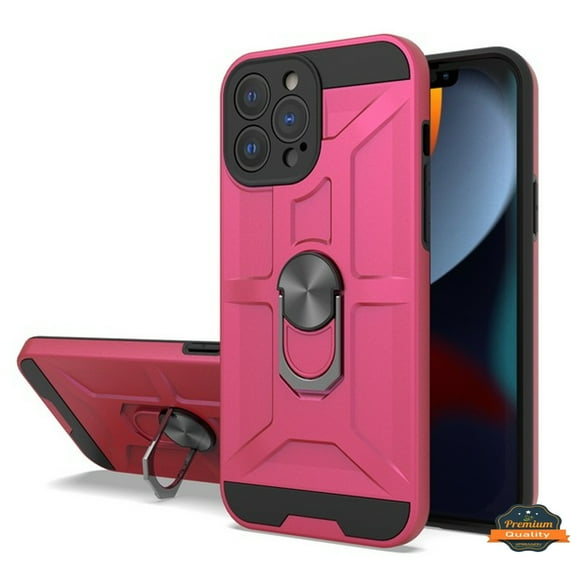 For Apple iPhone 13 Mini (5.4") Hybrid Ring Stand [360° Rotatable Ring Holder Magnetic Kickstand] Armor Shockproof TPU Phone Case Cover by Xpression [Hot Pink]