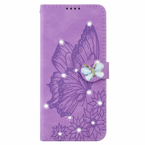 Decase Samsung Galaxy S23 Ultra 6.8 inch Phone Case, Glitter Bling Diamond Butterfly Magnetic Shockproof Case Flip Embossing PU Leather Wallet Case for Samsung Galaxy S23 Ultra 5G,Purple
