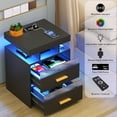 thumbnail image 6 of Modern RGB Smart Nightstand with Wireless Charging Station, USB Port - LED Nightstand Table for Bedroom Furniture - 2 Drawers & Open Storage Shelf - Home Office End Side Cabinet, Black, 6 of 8