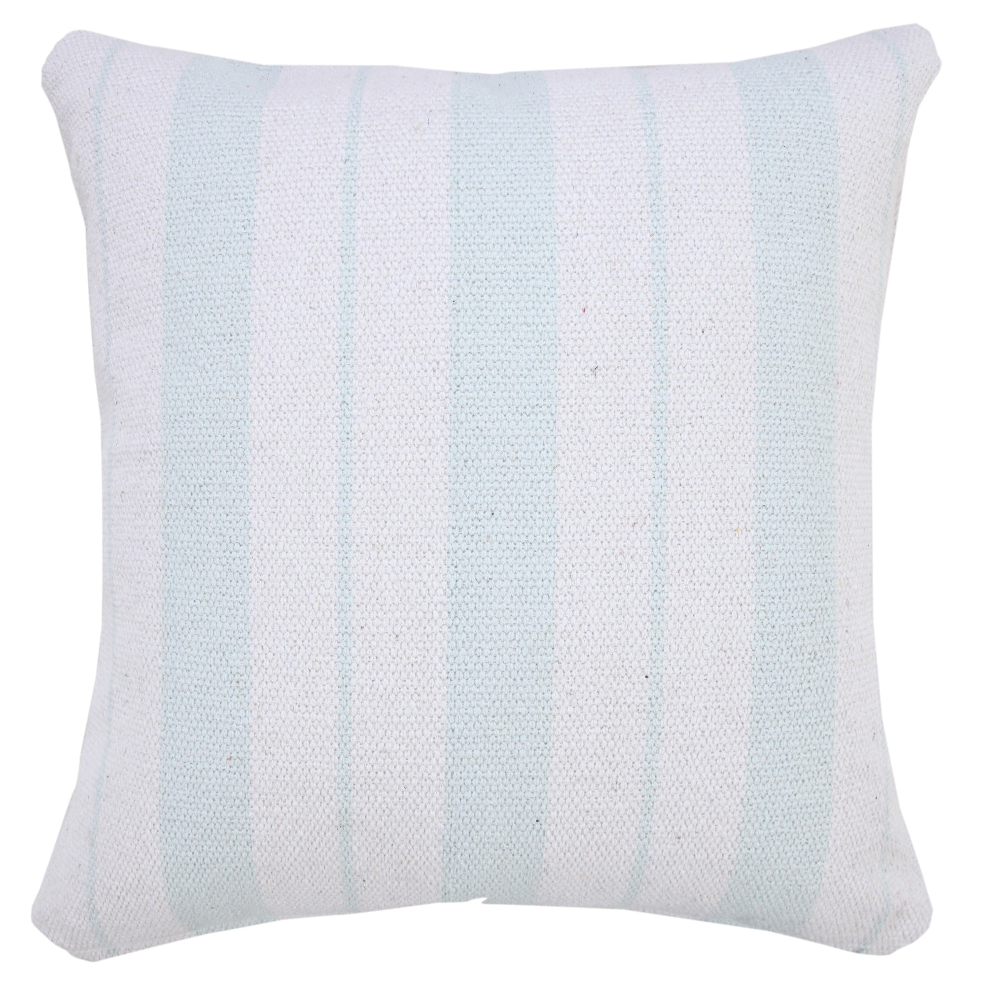 Laddha Home Designs Handwoven Geometric Striped Cotton Throw Pillow Cover - 20" - Sky Blue and White