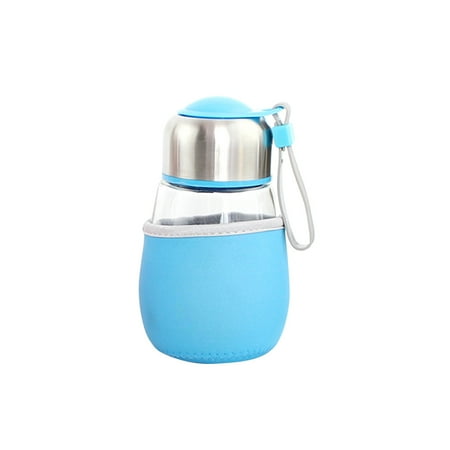 

NUOLUX Fashion Transparent Glass Sports Water Bottle Portable Penguin Cup with Bottle Coat (Blue)