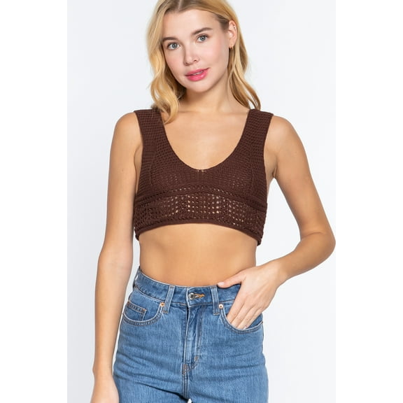 Textured Crop Sweater Tank Top Chocolate L