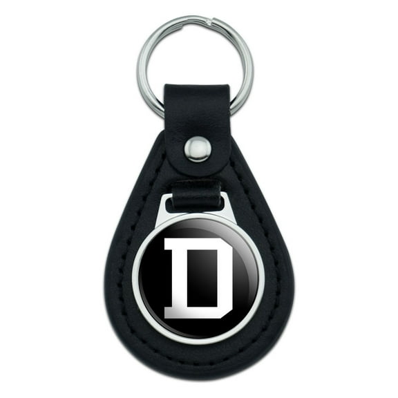 Letter D Initial Black White Black Leather Keychain
