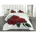 thumbnail image 3 of Ambesonne Rose Quilted Bedspread Set 2 Pcs, Red Bloom Gentle Florets, Twin Size, Hunter Green Violet Blue, 3 of 5