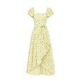 thumbnail image 2 of EnJoCho Girls Floral Print Maxi Dress Square Neck Ruffle Short Sleeve Bow Waist High Long Dress For Little Girls Wedding Birthday Party Holiday Dress, 2 of 4