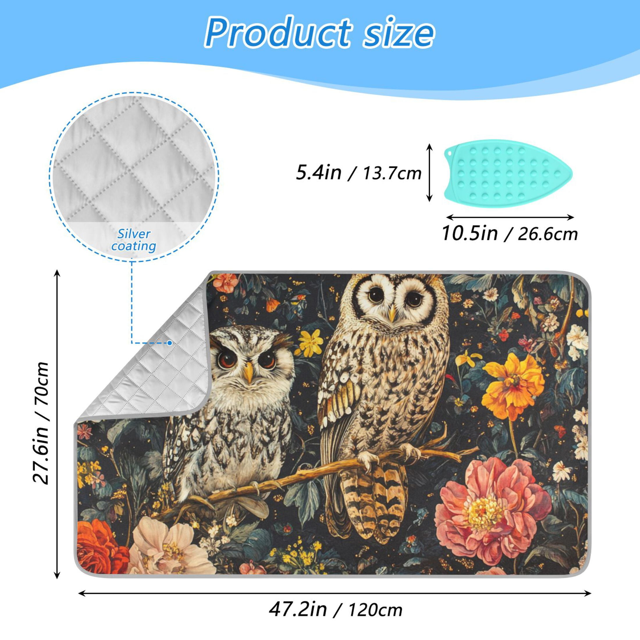 Vintage Owls and Flowers Ironing Mat Blanket for Table Top Travel Portable Ironing Board Pad 47.2x27.6 Inch