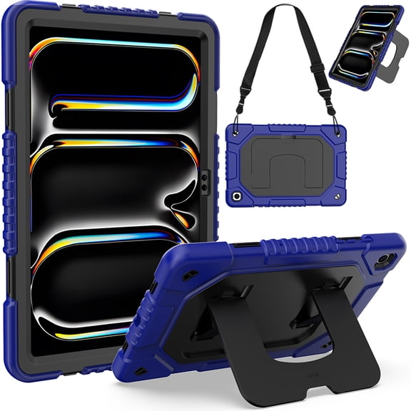 Decase Rugged Case for Samsung Galaxy Tab A11 Plus/A9 Plus 11",Heavy-Duty 3-Layer Hybrid Cover with Pen Holder & Shoulder Strap,Shockproof Stand Hard Cover,Blue