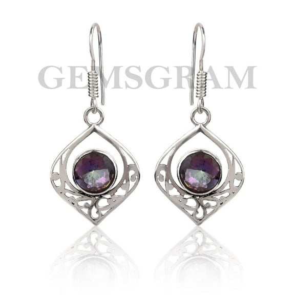 Gemsgram 925 Sterling Silver Dangle Earrings Handmade Faceted Mystic Topaz Gemstone Jewelry for Women
