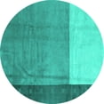 thumbnail image 1 of Ahgly Company Machine Washable Indoor Round Abstract Turquoise Blue Modern Area Rugs, 5' Round, 1 of 4