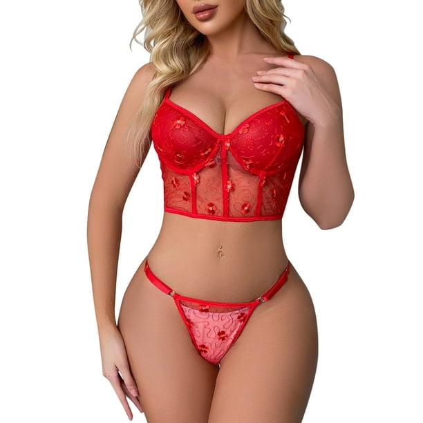Gibobby Lenceria mujer sexy Conjunto de Lencería Sexy para Mujer Sexy Conjunto de Bralette de Encaje Cruzado Conjunto de Brasier y Bragas(A, M)