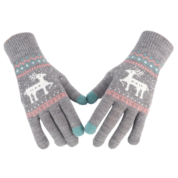 Hariumiu Winter Knitted Gloves Cute Touch Screen Christmas Deer Pattern Warm Woolen Yarn Full Finger Gloves for Outdoor
