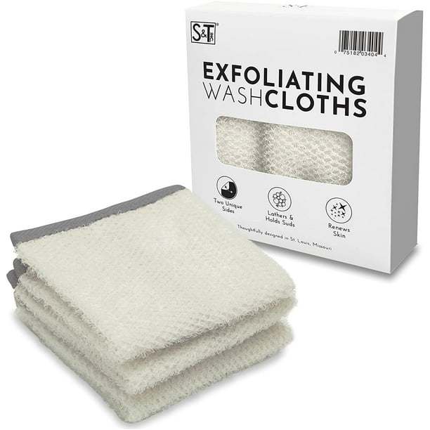 S&T INC. Dual Sided Exfoliating Washcloths, 9.9 Inch x 9.9 Inch, Grey