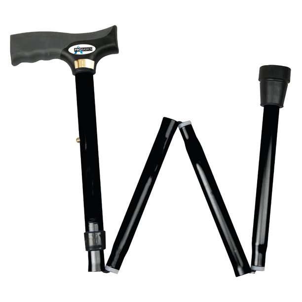 Bastón plegable ProBasics negro para hombres y mujeres, ajustable y con mango cómodo. Ayuda ligera, duradera y portátil para caminar, ideal para personas mayores, discapacitadas y personas con movilid