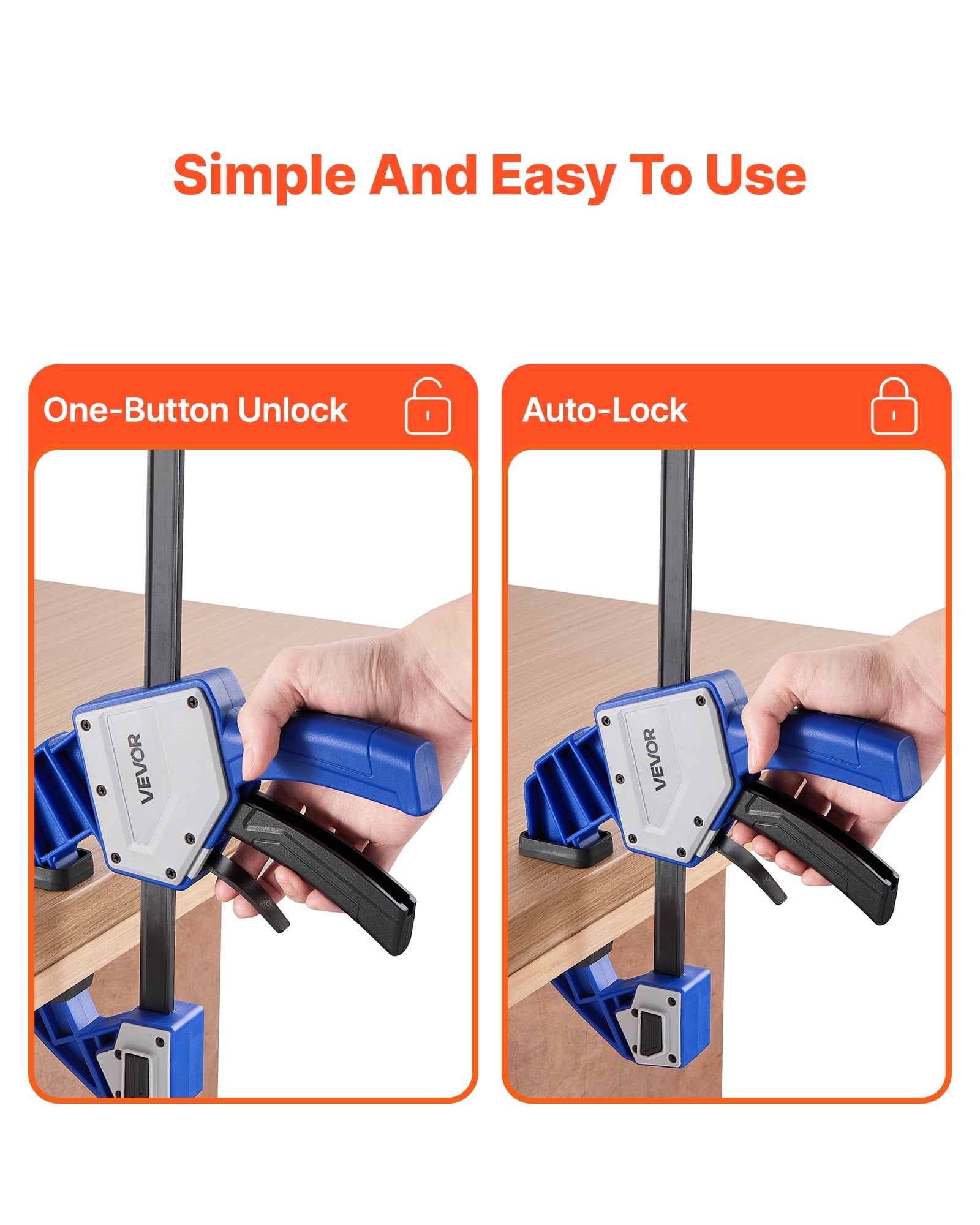 VEVOR Bar Clamps for Woodworking,2-Pack 24 inch One-Handed Clamp/Spreader, Quick-Grip F-Clamp with 340 lbs Load Limit,Premium Plastic and Carbon Steel,for Woodworking Metal working,Blue + Black