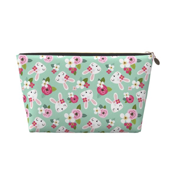 Picia Bunny And Rose Printed Leather Travel Toiletry Bag,Cosmetic Organizer, Makeup Travel Bag, Durable Travel Pouch, Compact Toiletry Bag, Travel Accessories
