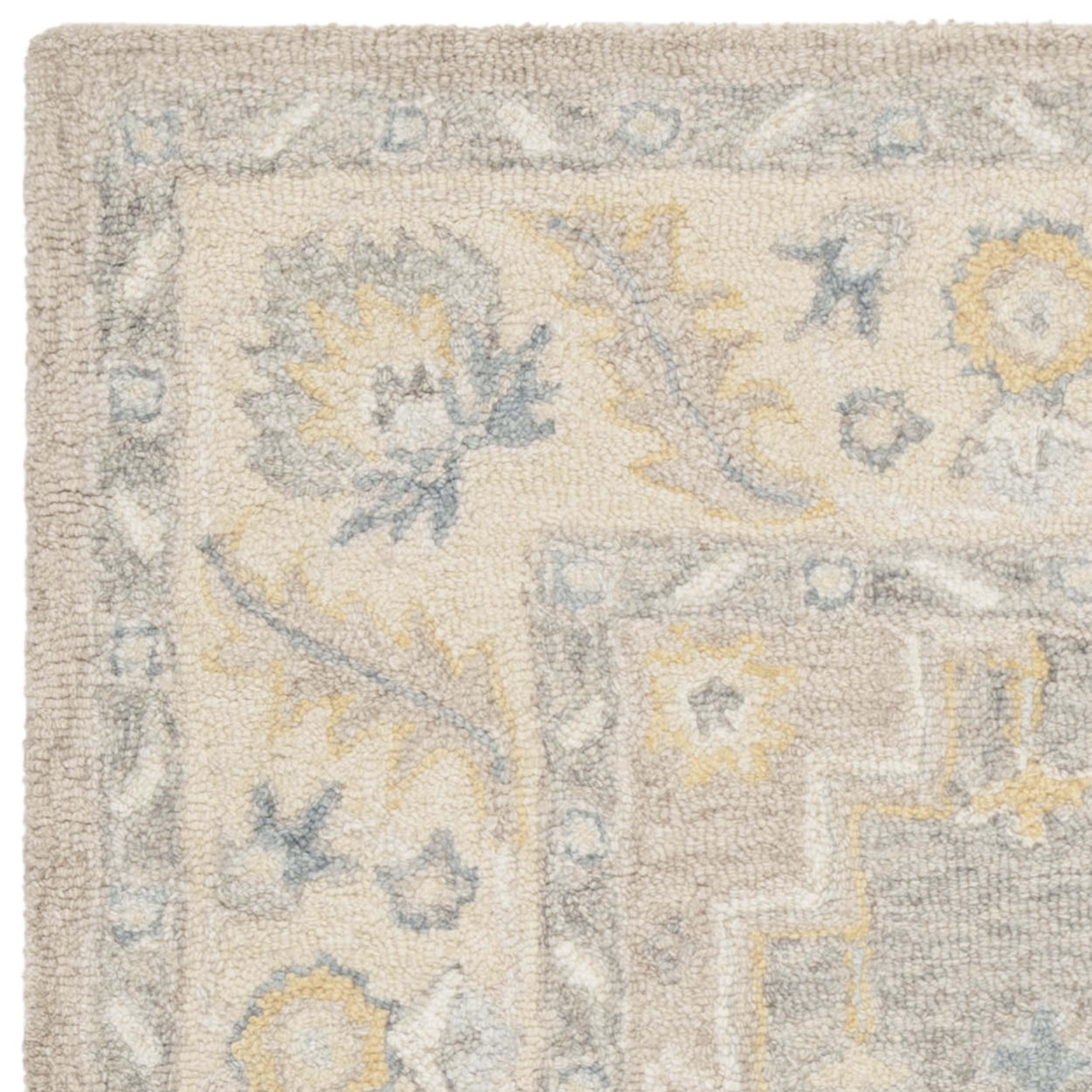 SAFAVIEH Micro-Loop Barnes Floral Bordered Wool Area Rug, Beige/Grey, 5' x 5' Square