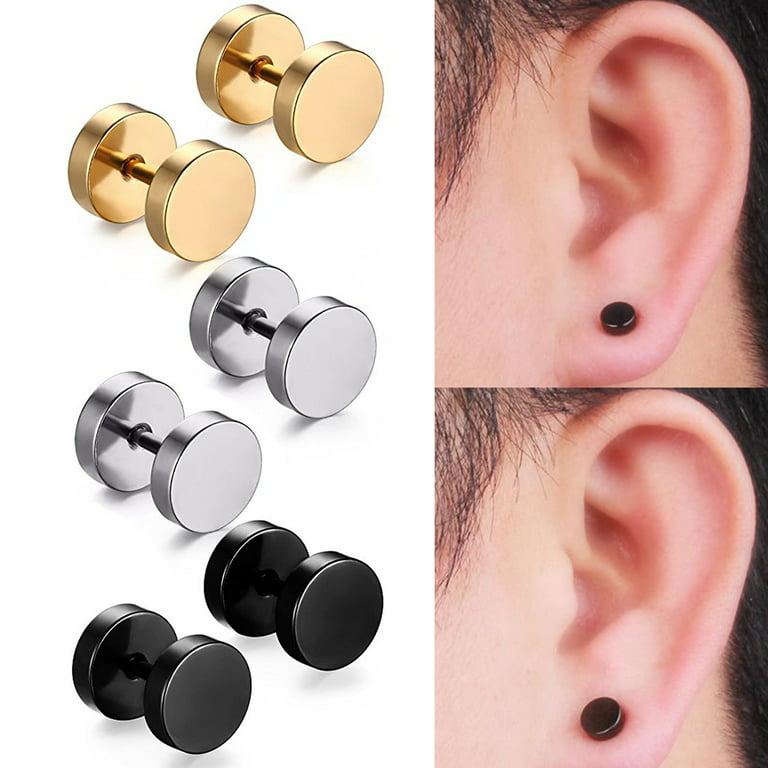 Hesroicy 1 Pair Dumbbell Shape Piercing Men Earrings Skin-friendly  Electroplating Punk Ear Studs Stylish Jewelry 