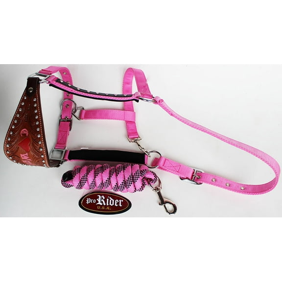 Horse Noseband Tack Bronc Leather HALTER Tiedown Lead Rope  280608