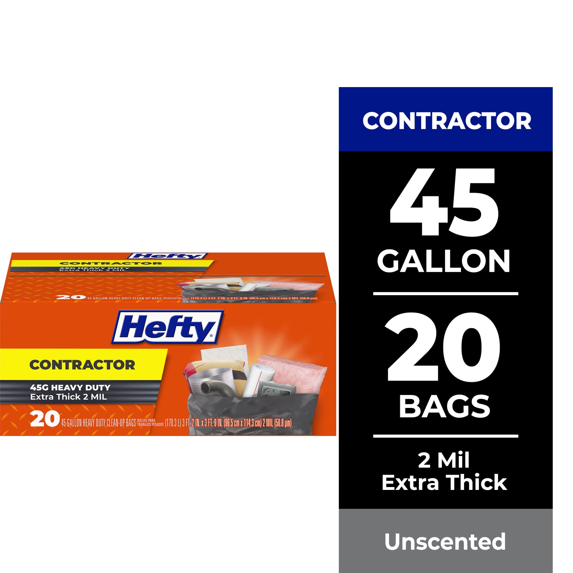 Hefty Heavy Duty Contractor Large Trash Bags 45 Gallon 20 Count