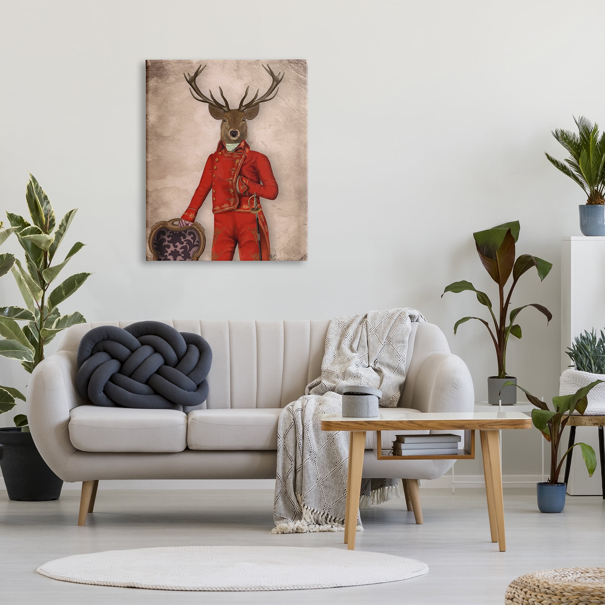 Stupell Industries Fancy Elk in Red Suit Animals & Insects Painting Gallery Wrapped Canvas Art Print Wall Art, 30 x 40