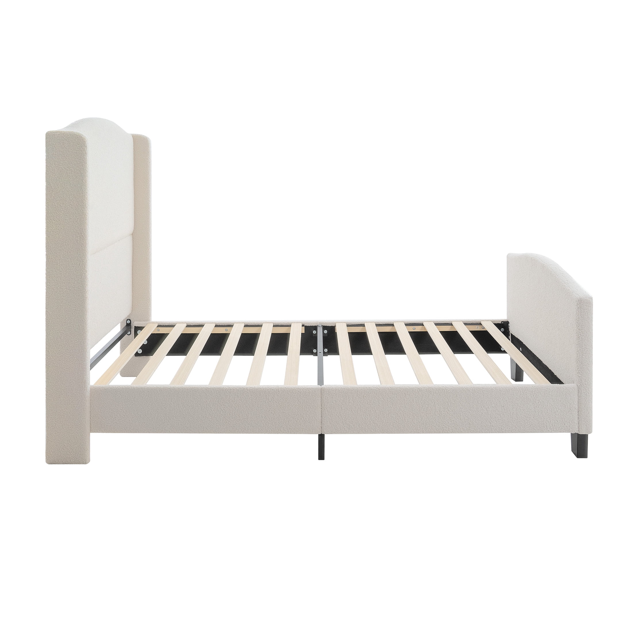 Noble House Diane Twin Size Upholstered Bed Frame, Teddy Velvet Headboard with Solid Wood Legs, Minimal Design, White