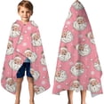 thumbnail image 3 of Pink Christmas Santa Pattern Hooded Bath Towel，60"x35" for Ages 3 To 12 Kids, Quick Dry Lightweight Soft Microfiber Hood Beach Towel Cover Up for Kids, 3 of 7