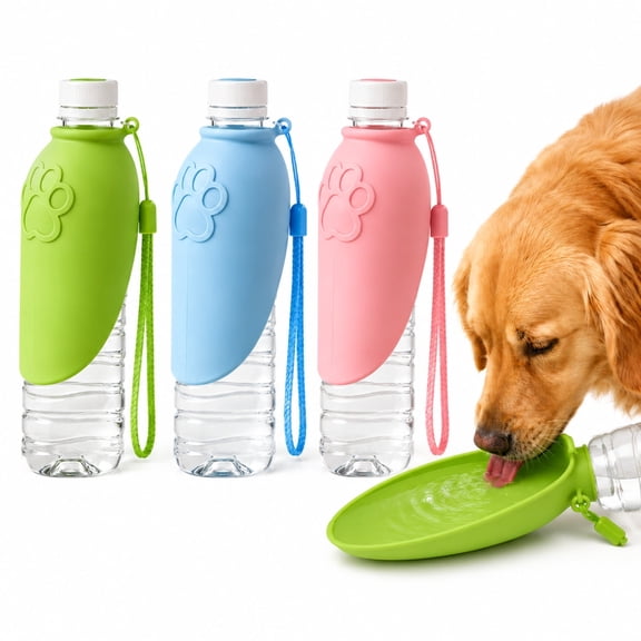 3pcs Portable Dog Water Bottle Attachment, Slip-on Pet Water Bowl for Walks | Silicone Dog Drink Dispenser, Fits Openings 26mm Water Bottles, Ideal For Daily Hiking & Travel, Quick Rinse & Easy Setu