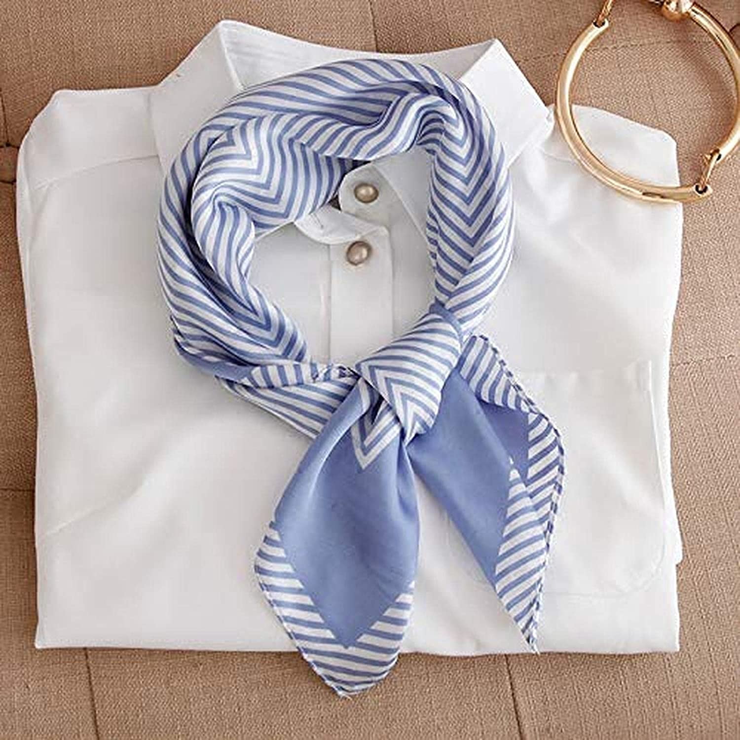 100% Silk 20" Square Scarf Women Wrap neckerchief Bandana white blue QS46-20