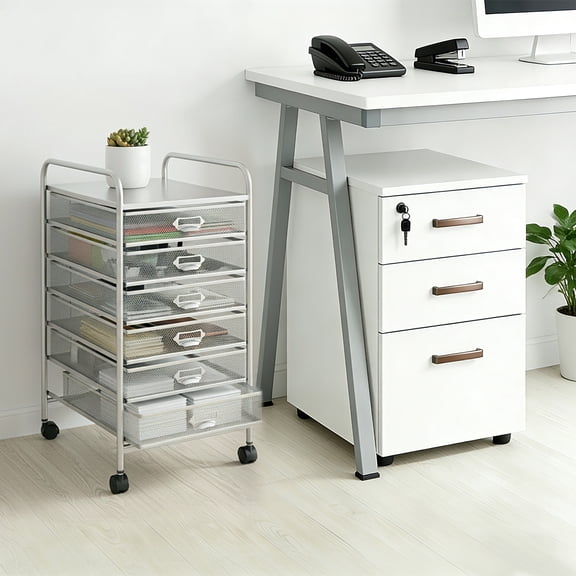 6-Tier Rolling File Storage Cabinet, Mesh File Cabinet with Wheels, 6 Drawers Rolling File Cart for Home, Office