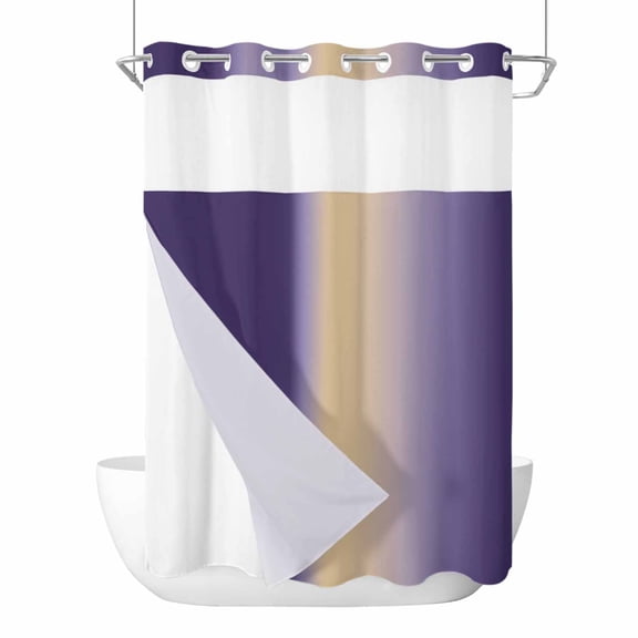 No Hook Purple Ombre Shower Curtain with Snap in Liner Set, Modern Yellow Gradient Farmhouse Art Waterproof Fabric Bathroom Curtains with See Through Top Window, Hotel Style Stall 48 x 72 Inch