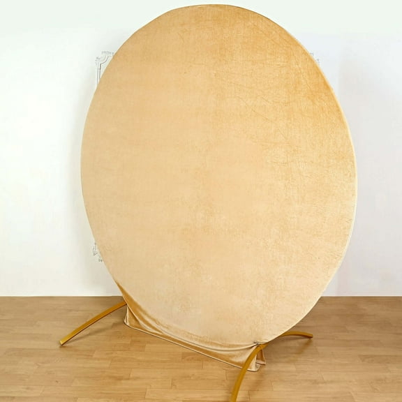 Efavormart 7.5ft Metallic Champagne Soft Velvet Round Backdrop Stand Cover, Fitted Wedding Arch Cover - 2-Sided