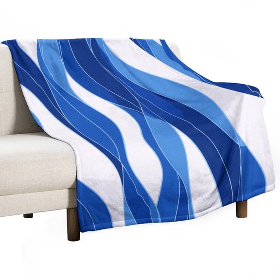 Blue Wavy Abstract Print Flannel Blanket Lightweight Blanket for Couch Sofa Bed, Super Soft Cozy Print Warm Blanket