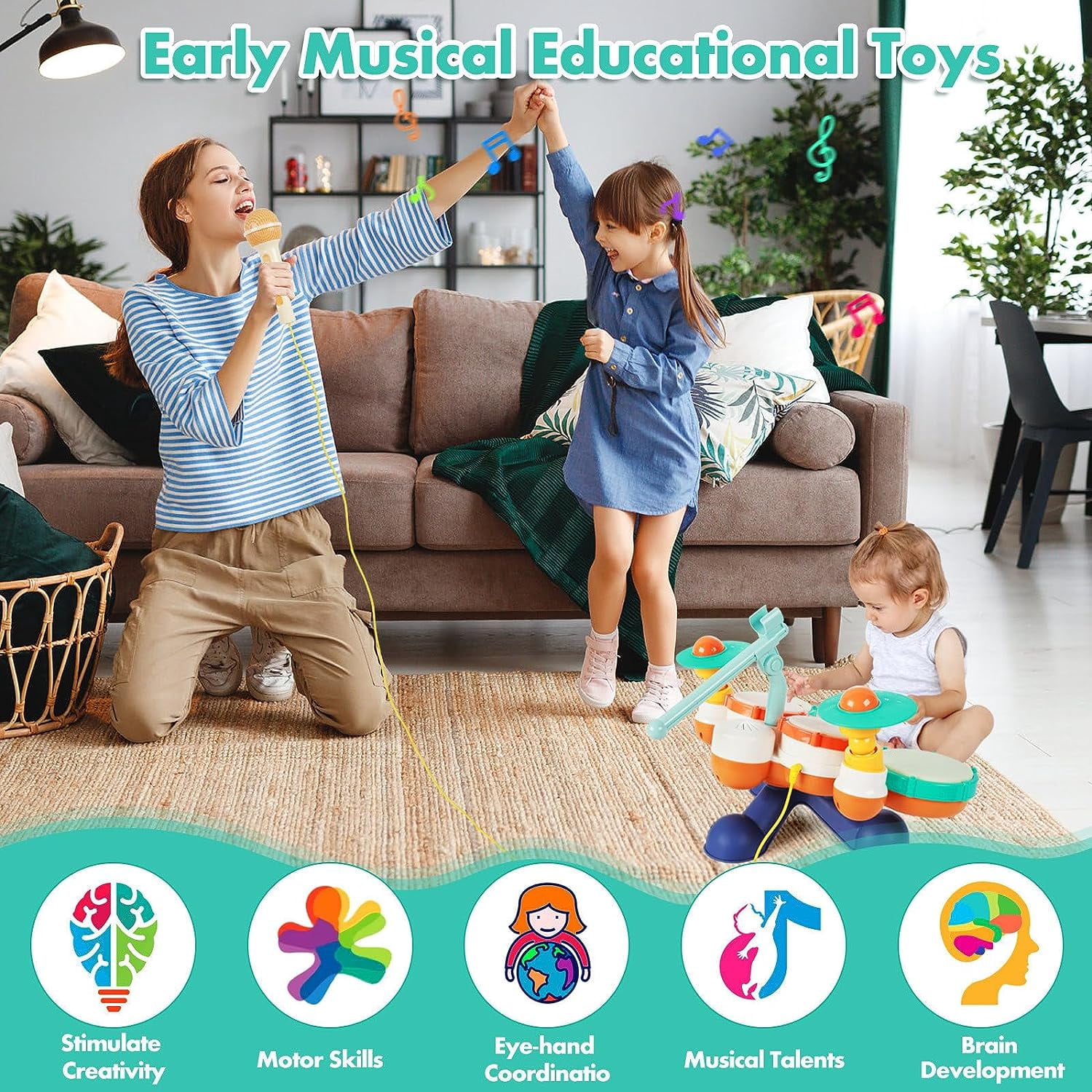 Zendure Drum Set with Microphone for Toddler 1-3 Baby Musical Toys Drum Piano Musical Instrument Learning Toys Gift for Boys Girls Age 2-5