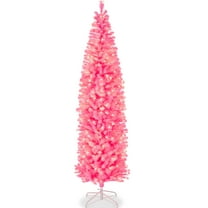 Best Choice Products 6ft Pre-Lit Pink Artificial Christmas Tree, Holiday Pencil Tree w/ 250 Warm White Lights, Stand