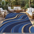 thumbnail image 2 of Navy Blue Moire Outdoor Rug for Patio/Deck/Porch, Non-Slip Large Area Rug 3 x 5 Ft, Modern Abstract Art Indoor Outdoor Rugs Washable Area Rugs, Reversible Camping Rug Carpet Runner, 2 of 8
