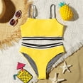 thumbnail image 2 of Huowey Kids Girls Two Piece Swimsuit Spaghetti Strap Square Collar Cute Solid Color High Waist Striped Bikini Swimwear Beach Pool Party Summer Bathing Suits Stylish Beachwear,Yellow,14-15 Years, 2 of 6