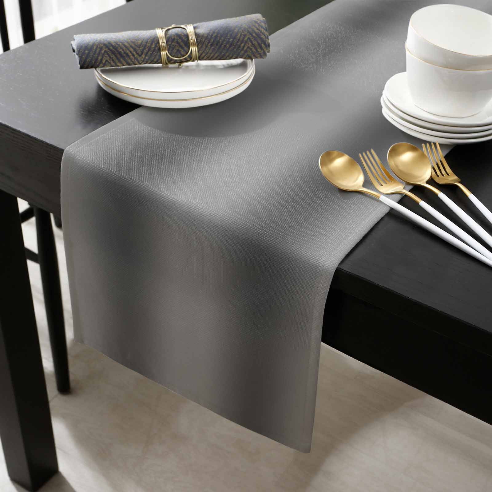 Black Ombre Cotton Linen Table Runner 18 x 72 inch Grey Modern Art Farmhouse Non-slip Rectangular Dining Table Decor for Wedding Party Holiday Dinner