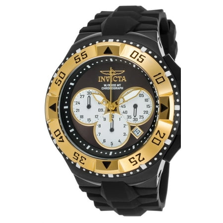 - 23047 Men's Excursion Chrono Black Silicone & Dial 18K Gold Plated Ss Bezel Watch