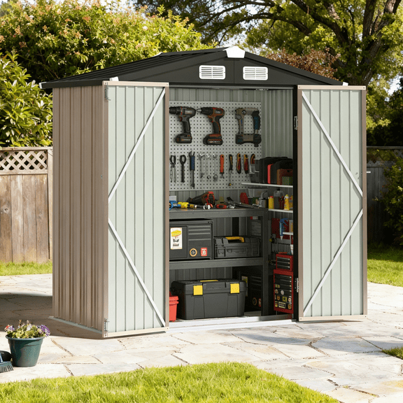BaPiPro 6.2x4 FT Outdoor Storage Shed with Integrated Base - Heavy-Duty Metal Garden Tool Shed with Vents & Secure Locking Doors, Stable Frame Structure