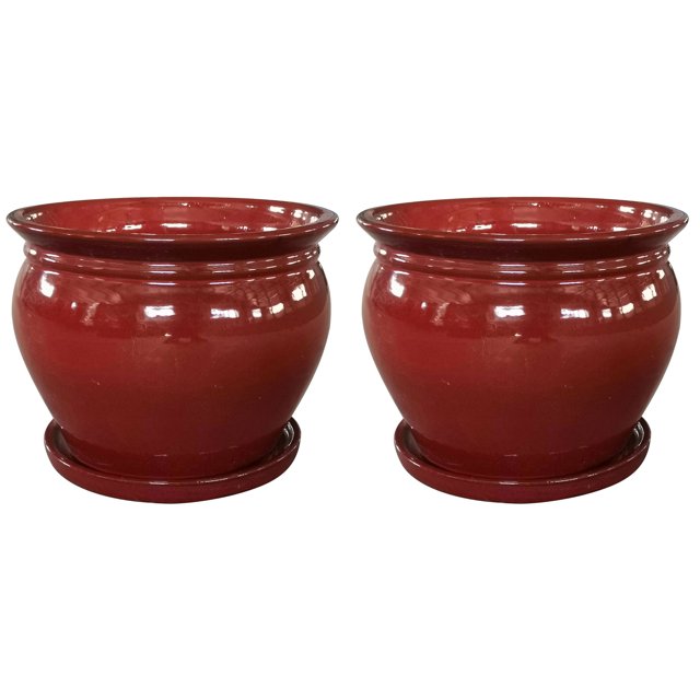 Southern Patio Wisteria 8" Round Ceramic Planter Pot with Saucer, (2 Pack)