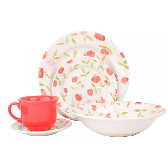 Vajilla Vencort 20 piezas de Cerámica Decorado Flores Vermelhas