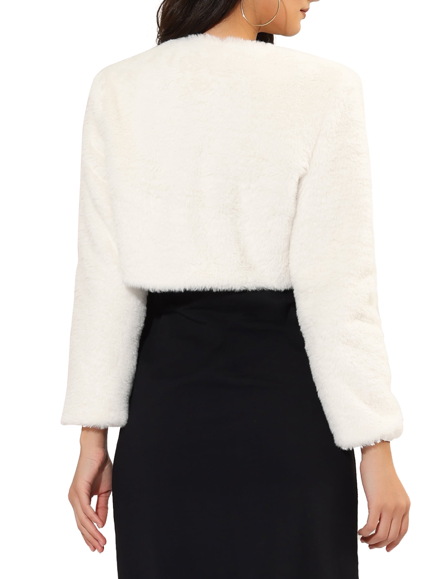 DARING DIVA Women's Cropped Open Front Faux Fur Short Shrug Jacket XL White