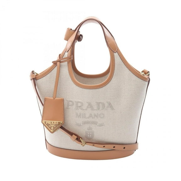 Pre-Owned PRADA Handbag Canvas Leather Women's White Beige 1BE074 (Good)