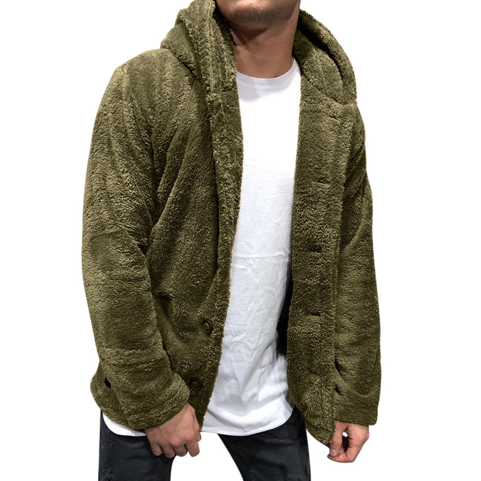 Babysbule Mens Jackets Clearance Men Winter Long Sleeve Fleece Warm Hooded Loose Plus Size Coat