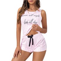 Women's Pajama Sets Monogram Spaghetti Strap Top Shorts Drawstring Shorts Womens Sleepwear,Purple,M