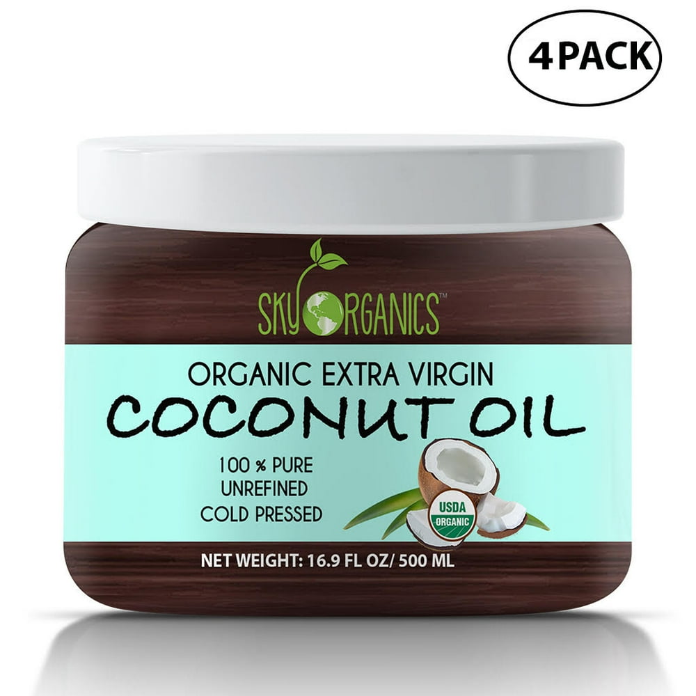 Organic Extra Virgin Coconut Oil by Sky Organics 16.9 oz (4 pack)USDA