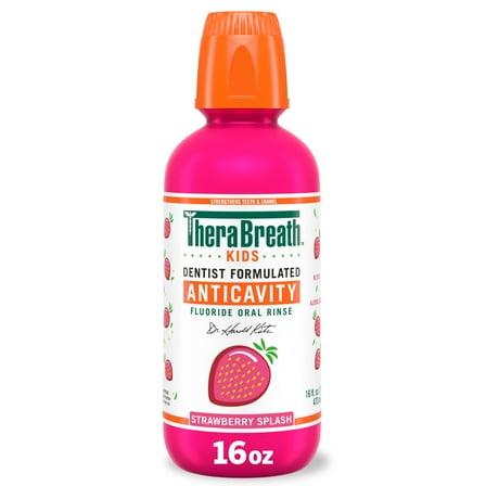 TheraBreath Kids Anticavity Fluoride Oral Rinse, Strengthens Teeth & Enamel, Alcohol
Free & Dye Free, Certified Organic Flavor, Strawberry Splash, 16 Fl Oz