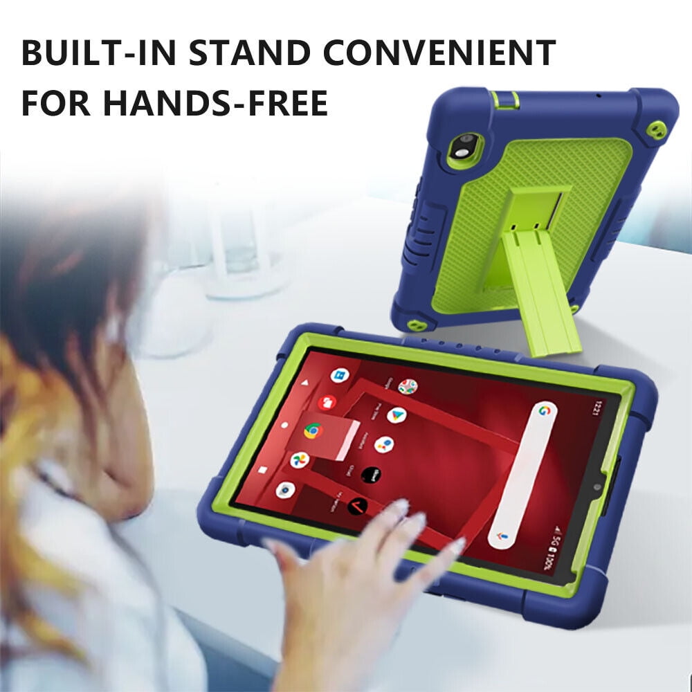 SOATUTO For Orbic Tab 8 inch Heavy Duty Case with Shoulder Strap Kickstand Soft Silicone Hard Back Hybrid Armor Protective Cover for 8" Orbic Tab 8 5G Verizon / Orbic Tab 8 5G UW 8 inch - Navy+Green