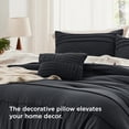 thumbnail image 4 of Full Comforter Set - 4 Pieces Pinch Pleat Bed Set, Black Boho Bedding for All Season, 1 Soft Comforter, 2 Pillowcases, 1 Decorative Pillow, 4 of 7